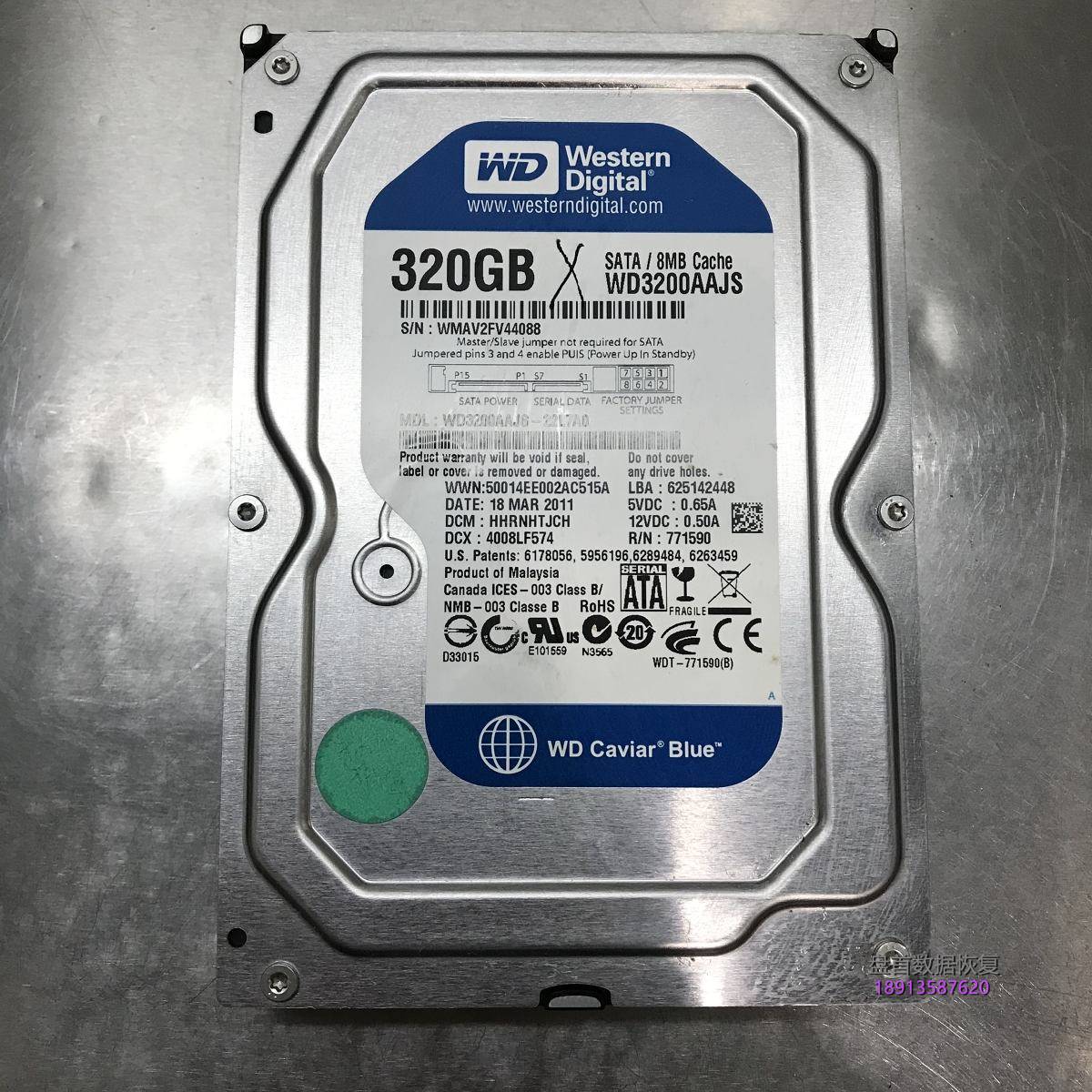 电脑主机箱被踢倒了导致WD3200AAJS台式机硬盘损坏进行开盘数据恢复成功