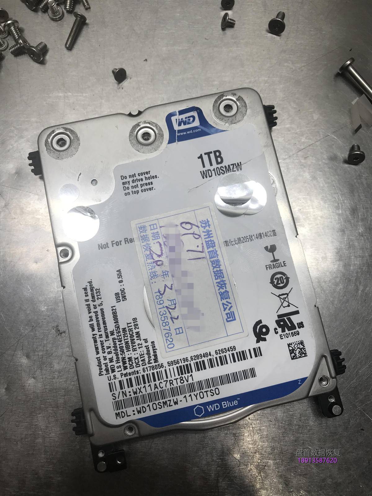 西部数据（WD）Elements 新元素1TB移动硬盘开盘数据恢复