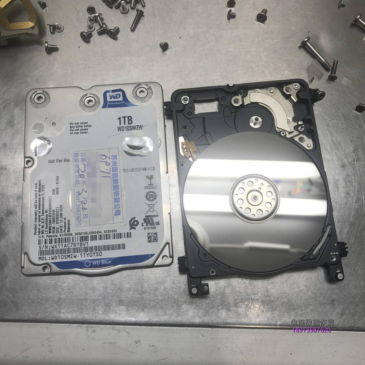 西部数据（WD）Elements 新元素1TB移动硬盘开盘数据恢复