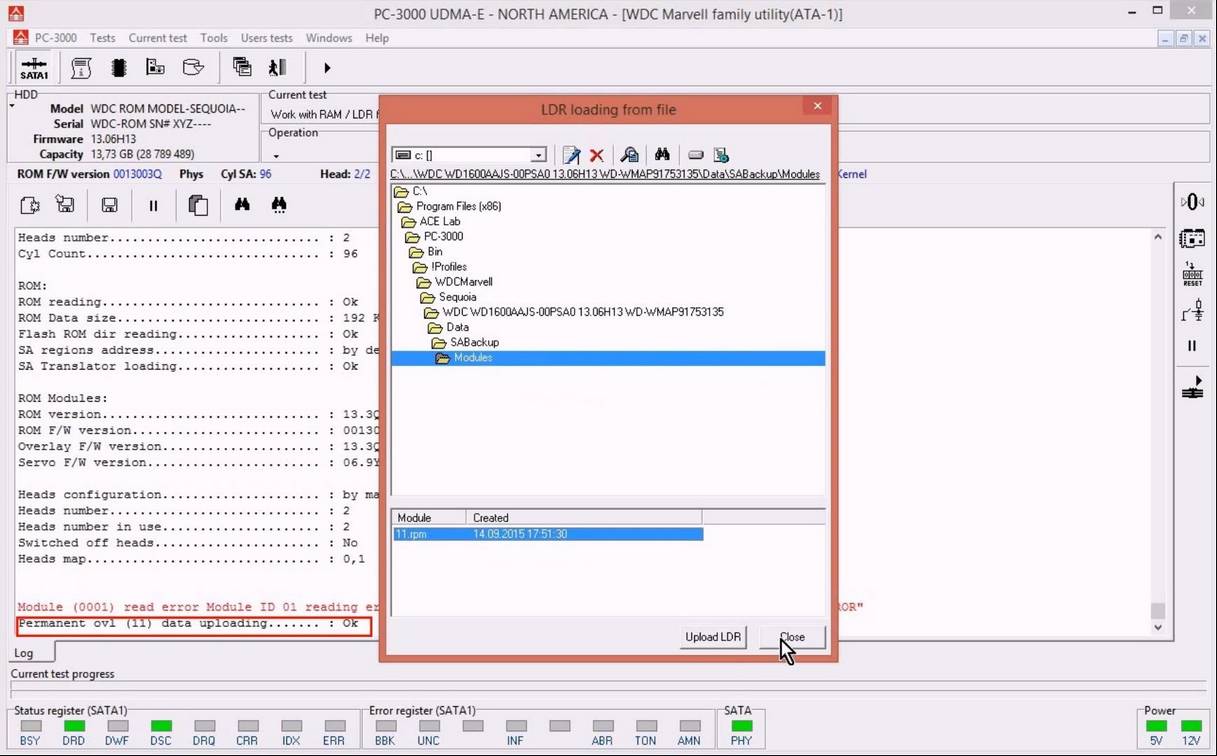 使用5. x版本PC-3000 for HDD从SA构建ROM镜像WD Marvell硬盘驱动器上的数据与内部ROM