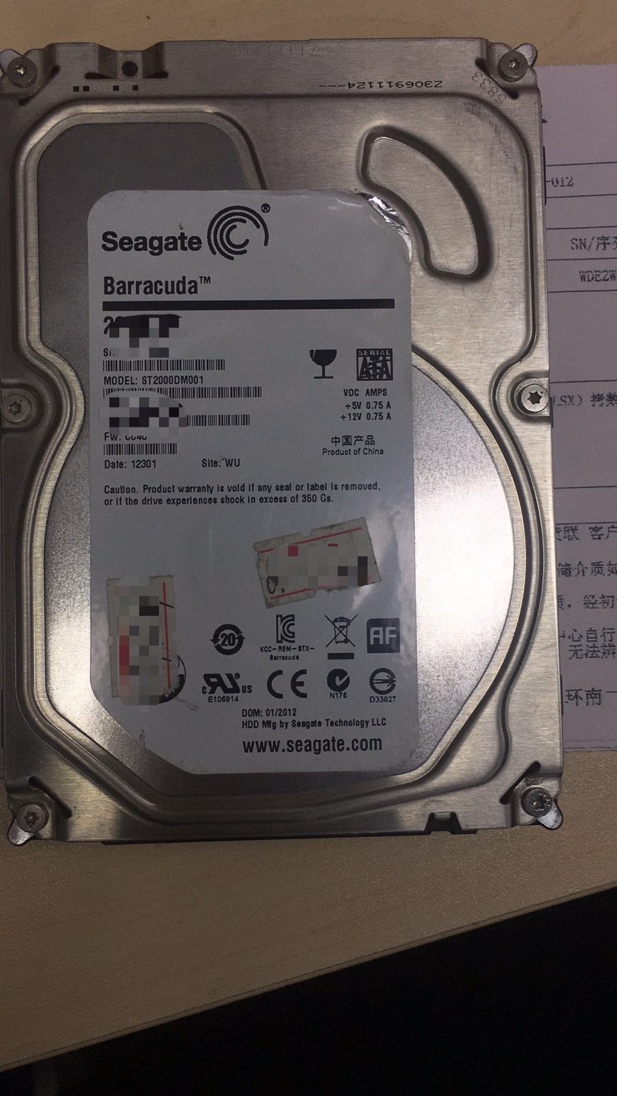 ST2000DM001希捷2T台式机机械硬盘数据恢复