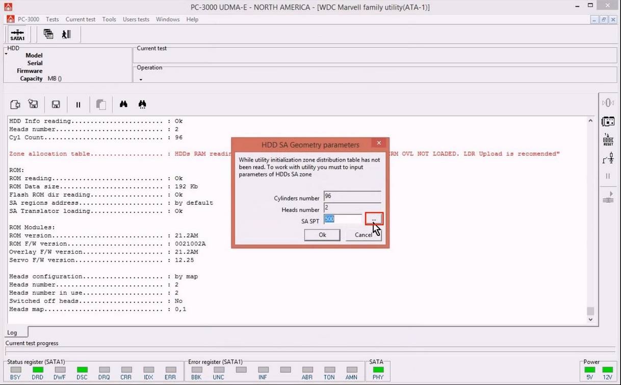 使用5. x版本PC-3000 for HDD从SA构建ROM镜像WD Marvell硬盘驱动器上的数据与内部ROM