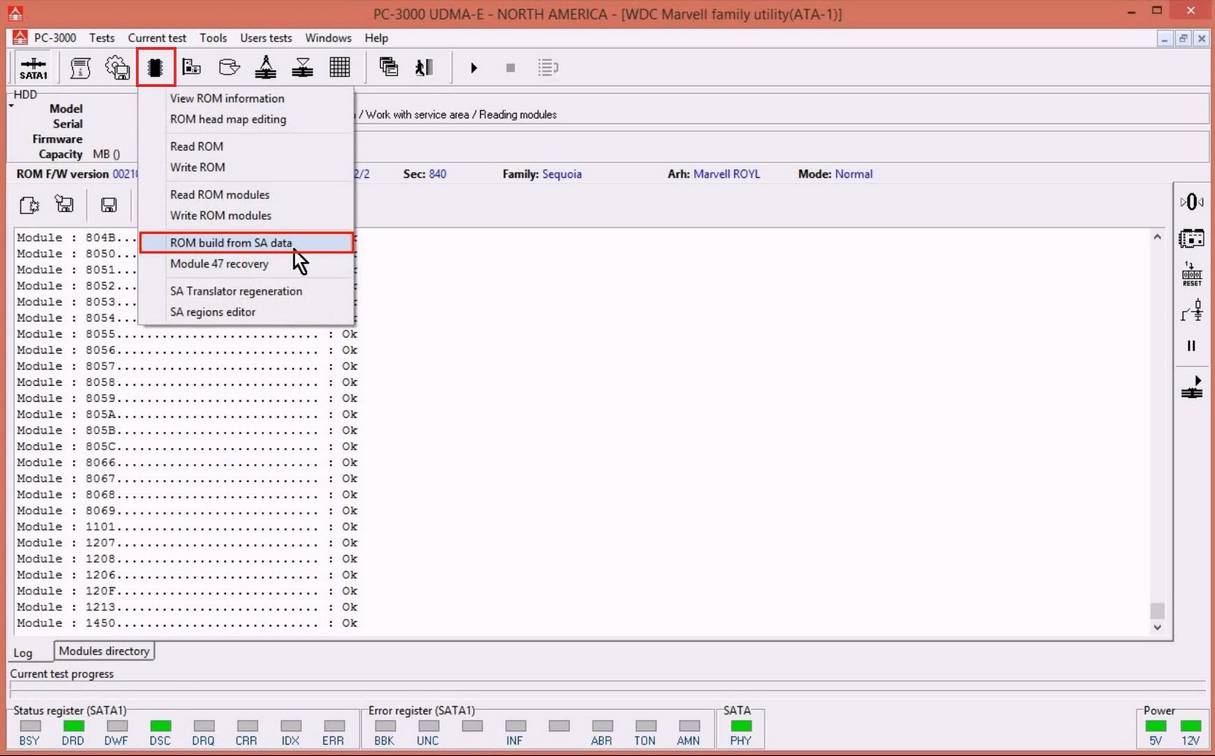 使用5. x版本PC-3000 for HDD从SA构建ROM镜像WD Marvell硬盘驱动器上的数据与内部ROM