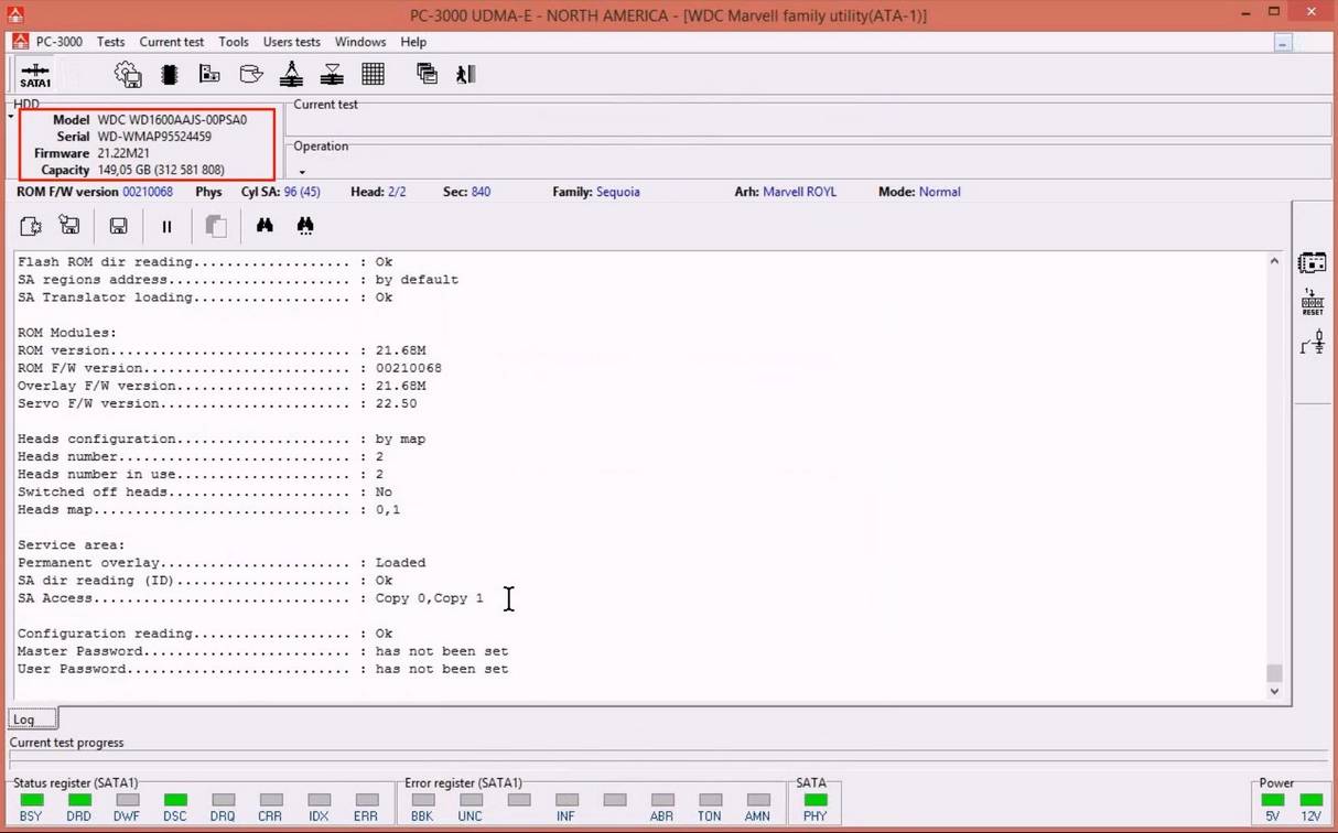 使用5. x版本PC-3000 for HDD从SA构建ROM镜像WD Marvell硬盘驱动器上的数据与内部ROM