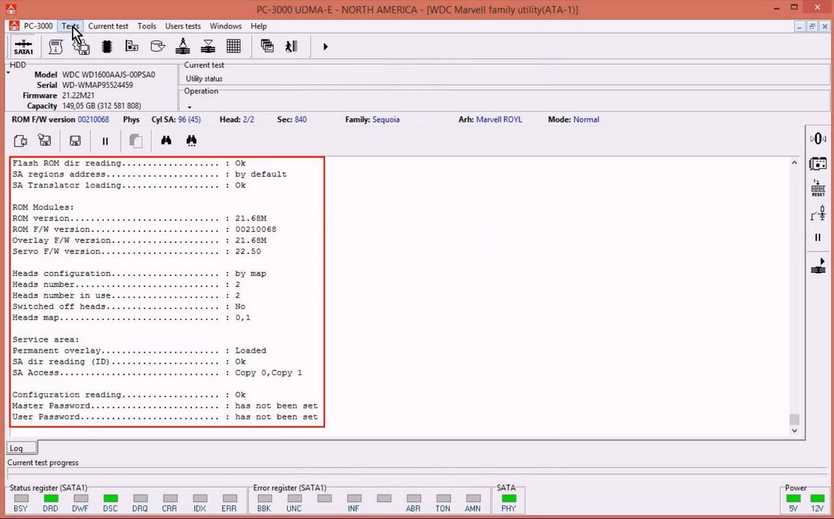 使用5. x版本PC-3000 for HDD从SA构建ROM镜像WD Marvell硬盘驱动器上的数据与内部ROM