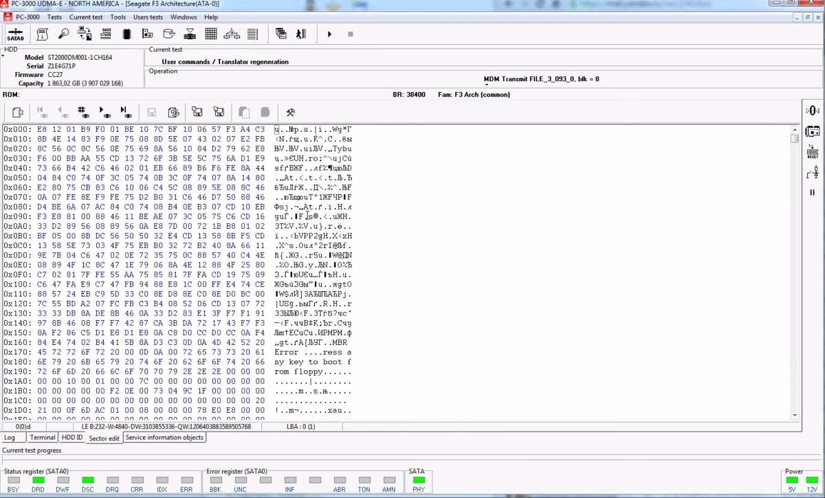 使用PC-3000 处理希捷硬盘”No HOST FIS-ReadyStatusFlags”错误的数据恢复
