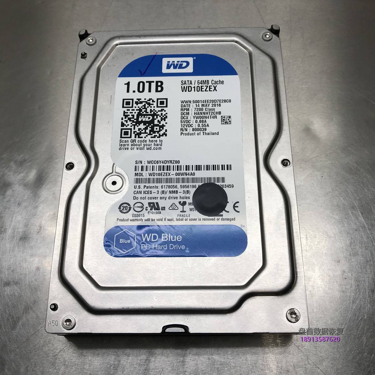 WD 1000G台式机硬盘磁头损坏开盘数据恢复成功