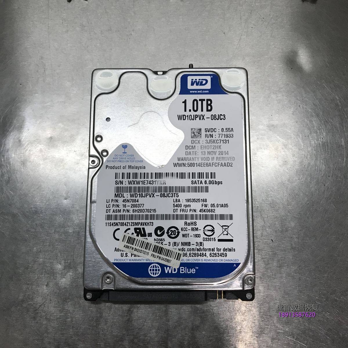 WD10JPVX-08JC3T5笔记本硬盘摔坏导致磁头损坏咔咔响开盘恢复成功