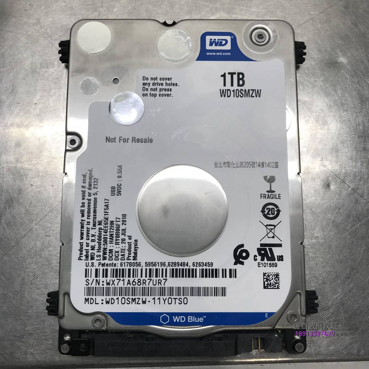 WD Elements 1TB移动硬盘WD10SMZW-11Y0TS0开盘数据恢复成功