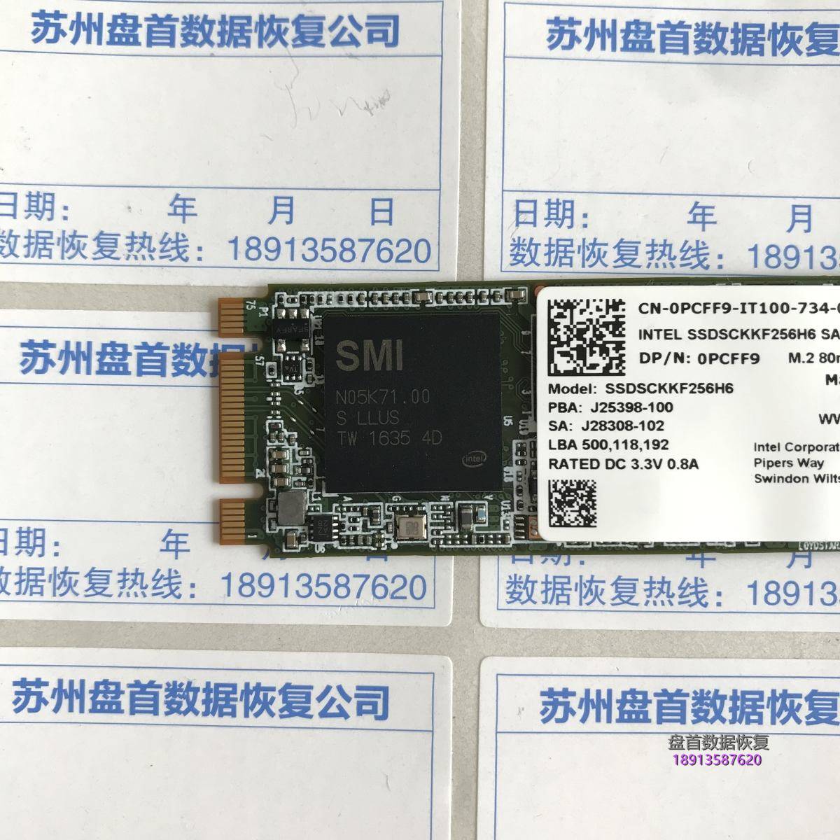英特尔INTEL SSDSCKKF256H6 SATA 256GB固态硬盘掉盘无法识别开机卡LOGO界面数据恢复成功