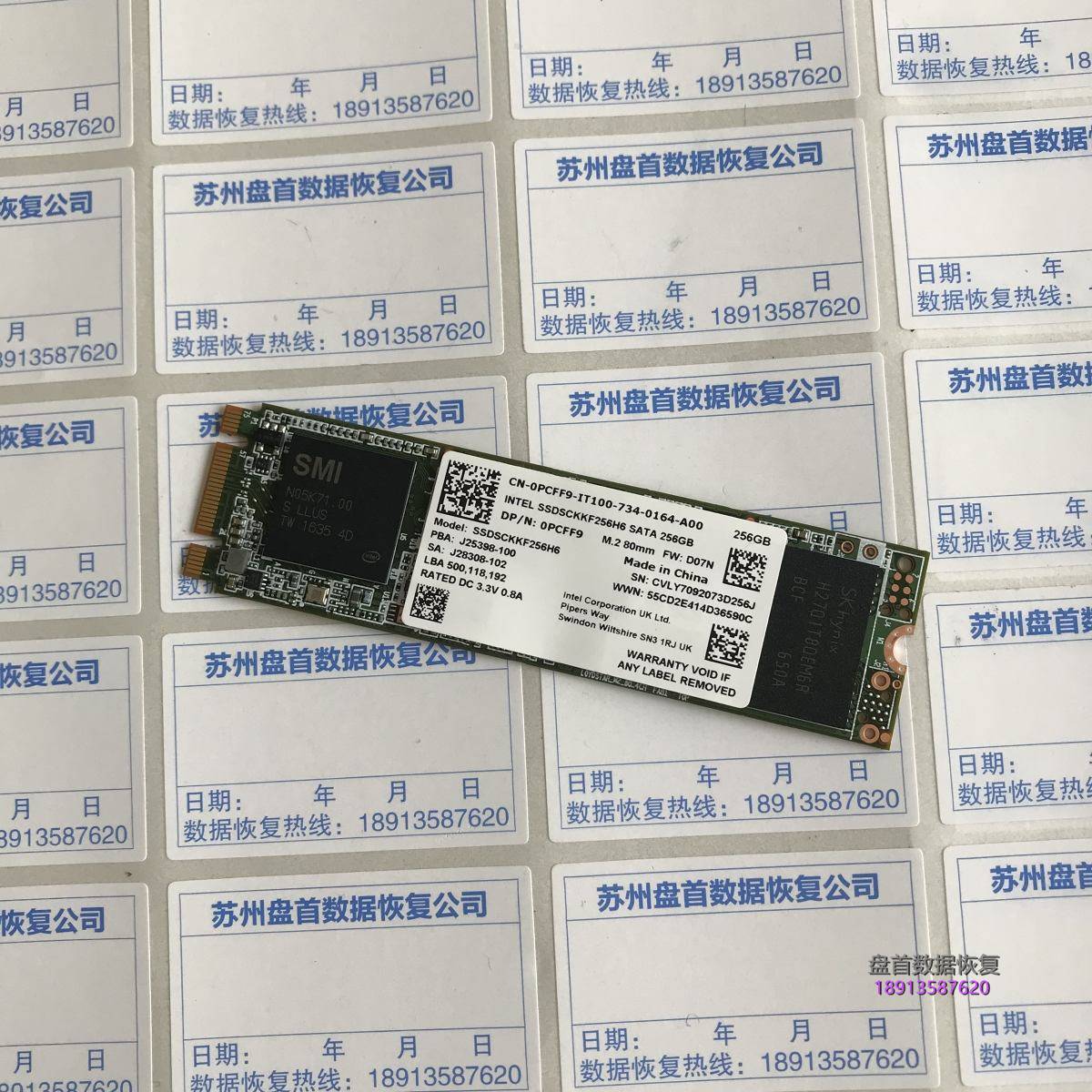 英特尔INTEL SSDSCKKF256H6 SATA 256GB固态硬盘掉盘无法识别开机卡LOGO界面数据恢复成功