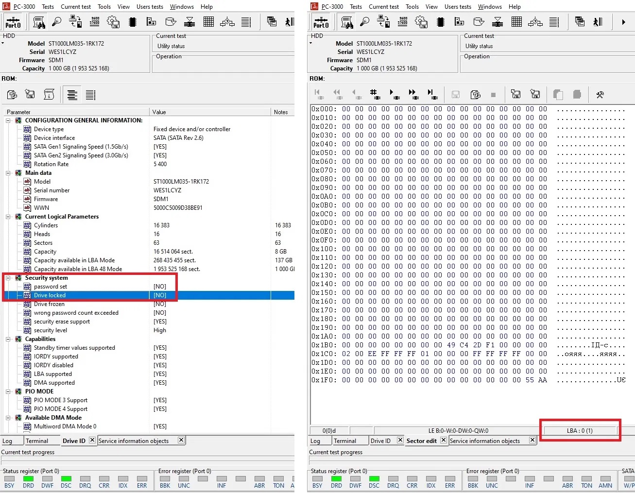 使用PC-3000重置Seagate F3硬盘上自加密或用户加密的密码处理过程
