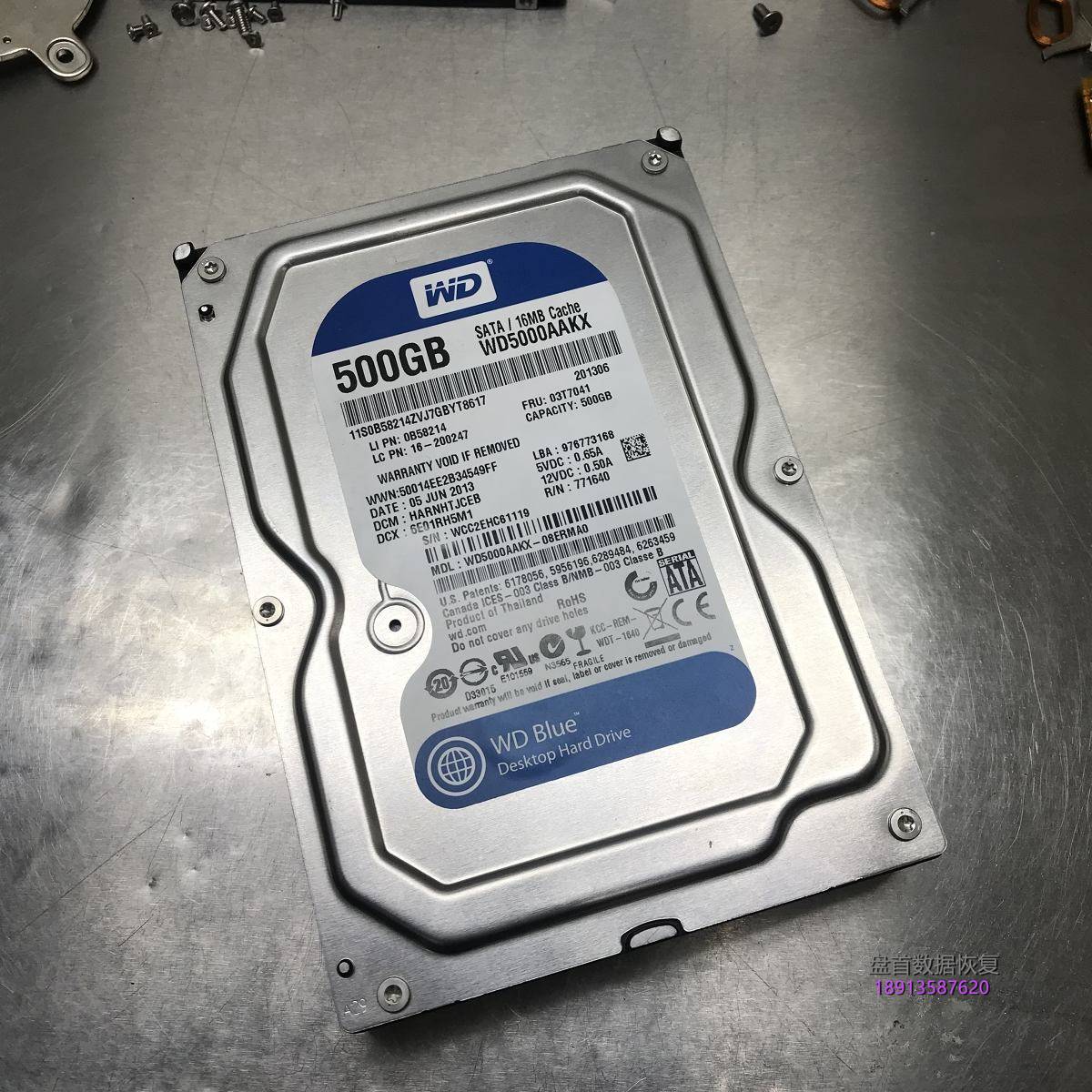 WD5000AAKX-08ERMA0磁头损坏开盘数据恢复成功