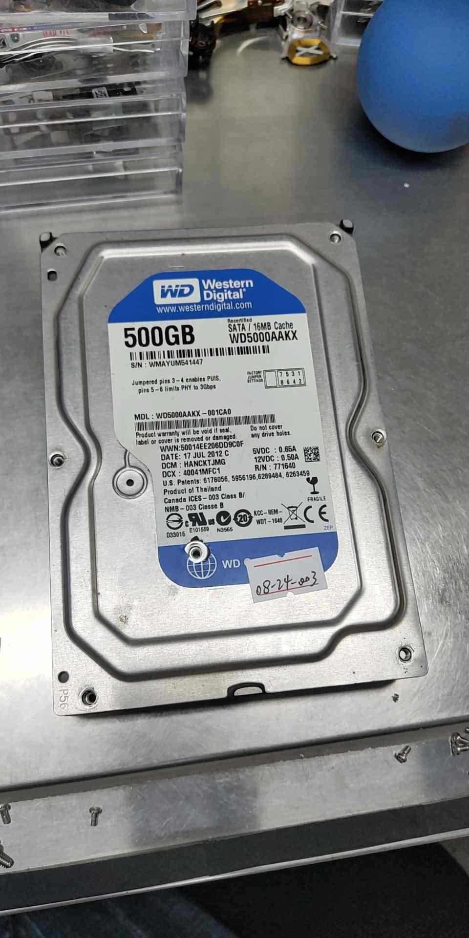 WD5000AAKX-001CA0西数500G硬盘二次开盘恢复成功