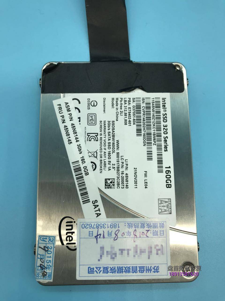 SSDSA2BW160G3L英特尔固态硬盘Intel320Series G3(160G)BIOS容量只能识别8M数据恢复成功
