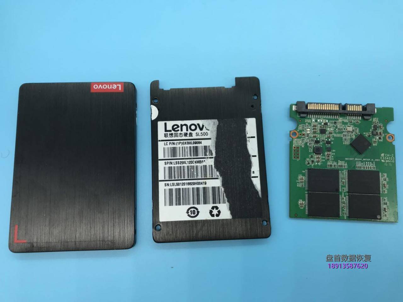 成功恢复120G联想SL500固态硬盘进水后芯片焊接点氧化短路客户通电后烧坏电源控制芯片