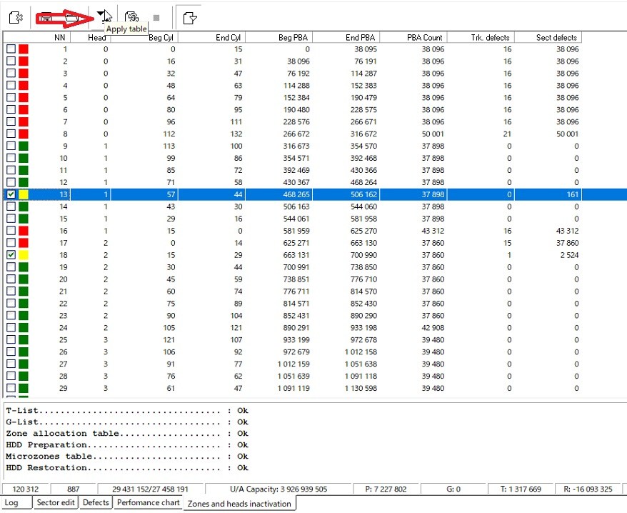 使用PC-3000维修WD硬盘如何修复已使用的硬盘并在缺陷列表中隐藏损坏的区域。