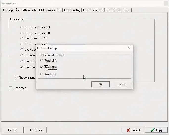 PC3000 “Active utility活动实用程序” 的选项
