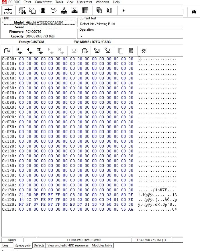 PC3000 for HDD Hitachi IBM ARM（日立前好后坏） 如果翻译器损坏 如何获得完整的用户区域访问权限