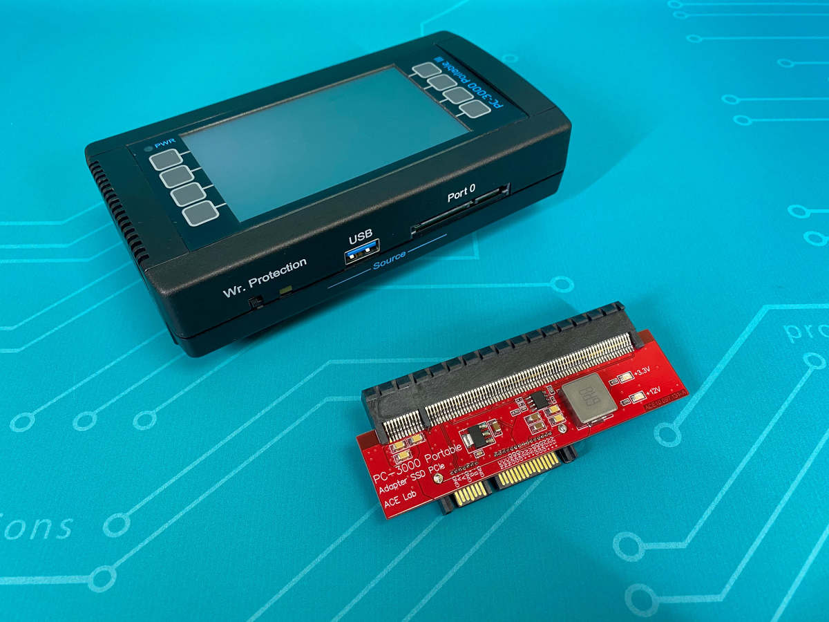 PC-3000 Portable III使用新的PCIe x16 SSD适配器可以从损坏的Plextor PX-512M8SeY中恢复数据