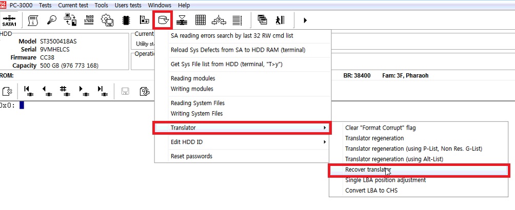 如何使用PC3000 for HDD Seagate F3系列硬盘，手动翻译器恢复过程与Track缺陷处理方法